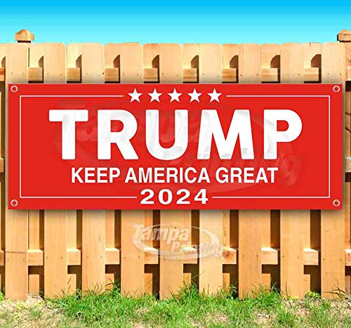Trump Keep America Great 2024 Banner - 13 oz Heavy-Duty Vinyl Flag with Metal Grommets | Single-Sided Non-Fabric Political Sign for Outdoor & Indoor Use | Yard, Window, Rally & Event Decoration