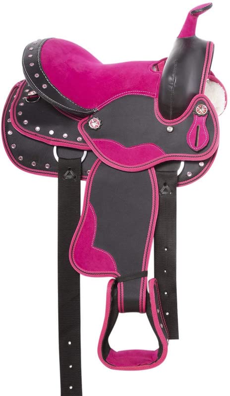 Premium Synthetic Western Horse Saddle 14-18 Inch - Comfortable Riding Saddle with Complete Tack Set & Accessories for Trail Riding, Rodeo & Equestrian Training