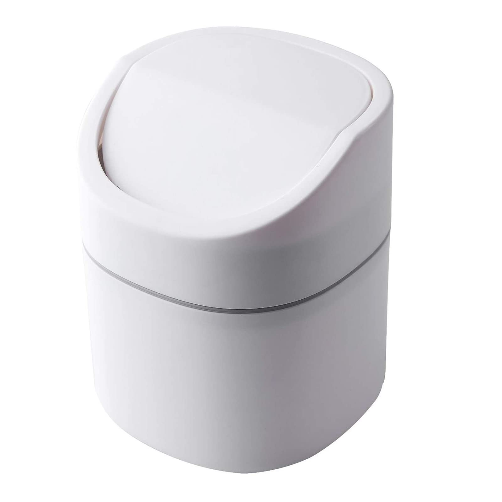 Mini Trash Can with Lid - 2L Small Waste Bin for Bathroom, Office Desk, Vanity & Coffee Table | Perfect for Cotton Rounds, Makeup Sponges, Tissues | Square Swing Top Design in White | Ideal for Home, Office & Travel Use