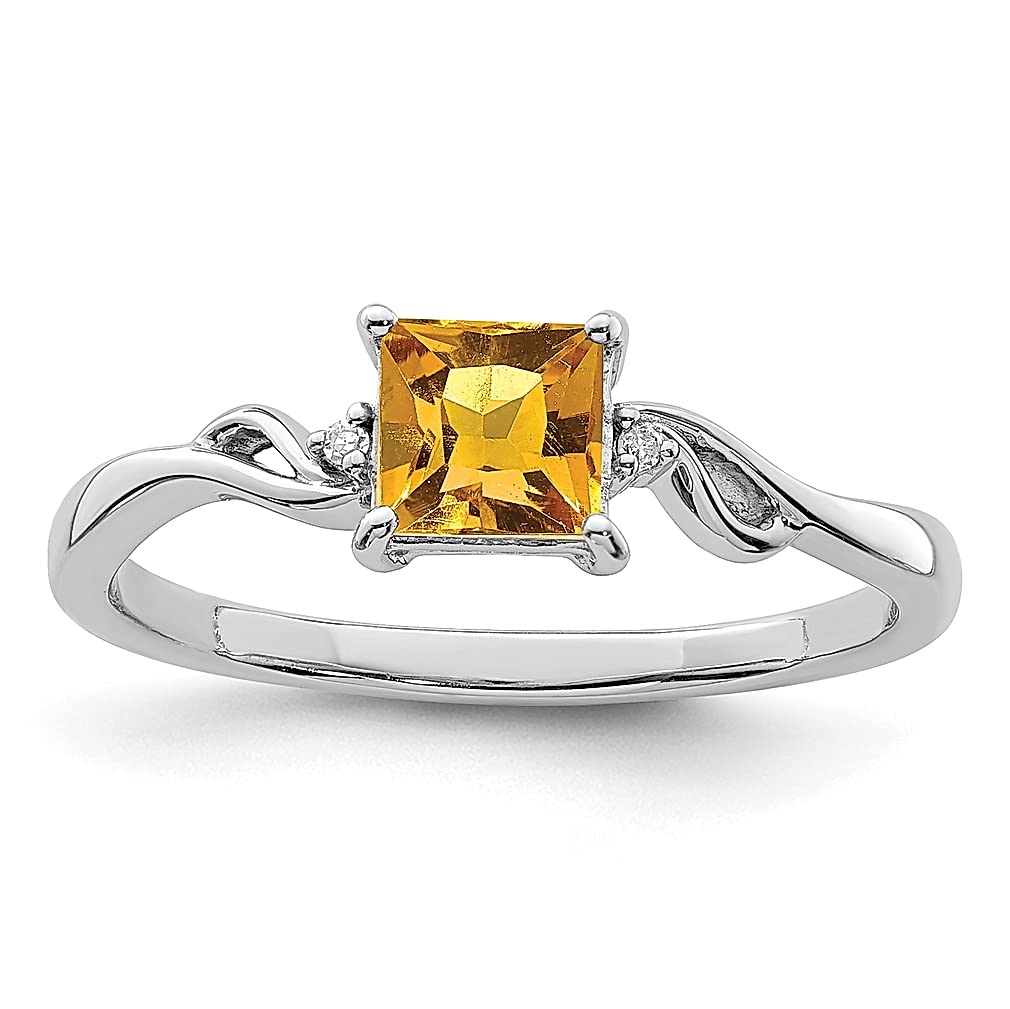 925 Sterling Silver Diamond & Yellow Citrine Square Band Ring - Women's Gemstone Fine Jewelry Gift for Her | Wedding, Anniversary, Birthday & Everyday Elegance