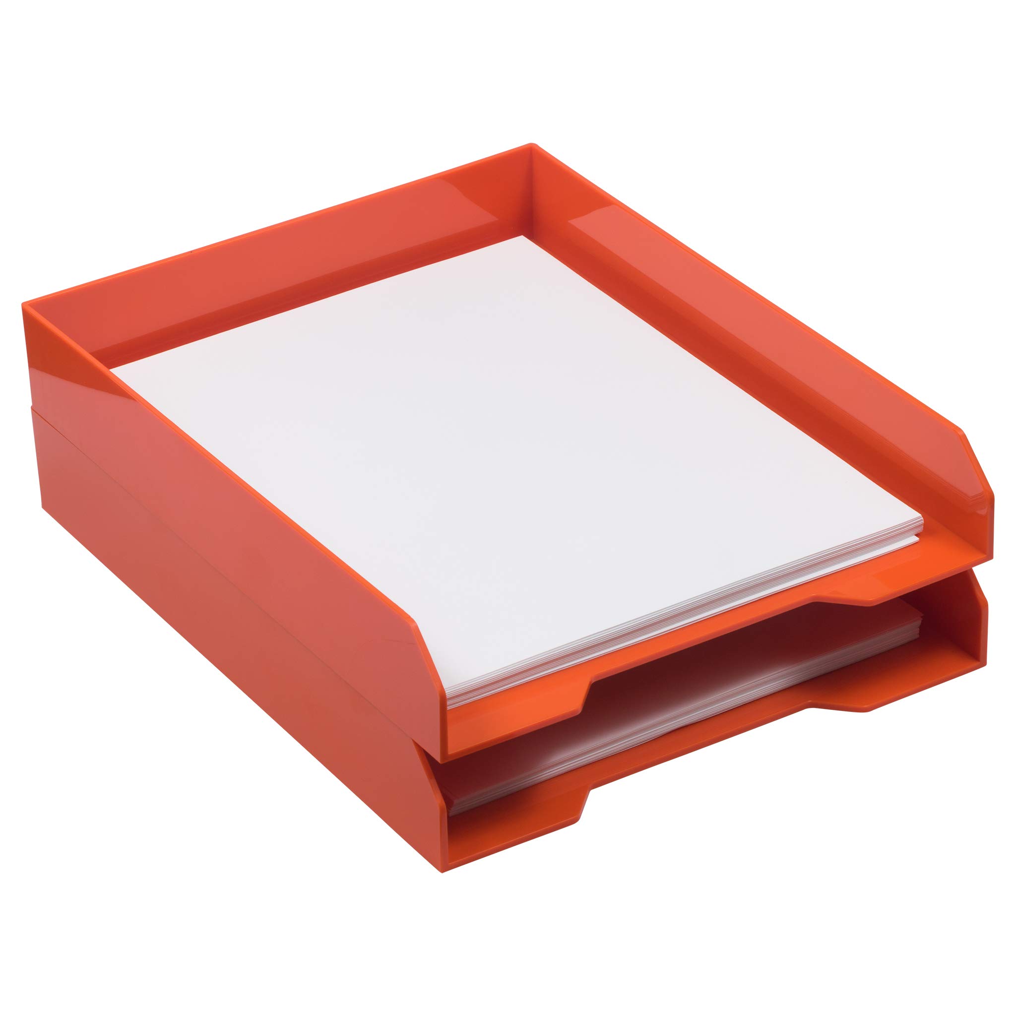 Stackable Paper Trays - Orange - Desktop Document, Letter & File Organizer Tray - 2 Pack - Perfect for Office, Home & School Organization