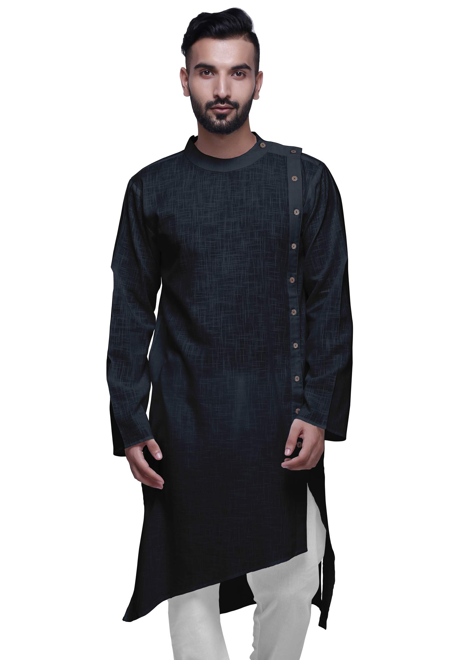 Atasi Men's Solid Satin Slub Long Sleeve Kurta Shirt | Elegant Traditional Wear for Festivals, Weddings & Formal Events