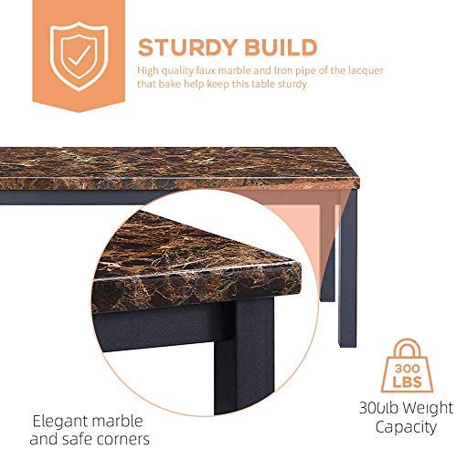 Hooseng 3-Piece Coffee Table Set with Faux Marble Tabletop & Black Metal Frame - Modern Sofa Side Tables for Living Room - Includes Coffee Table & 2 End Tables in Brown - Perfect for Home Decor, Small Space Furniture & Coffee Table Styling