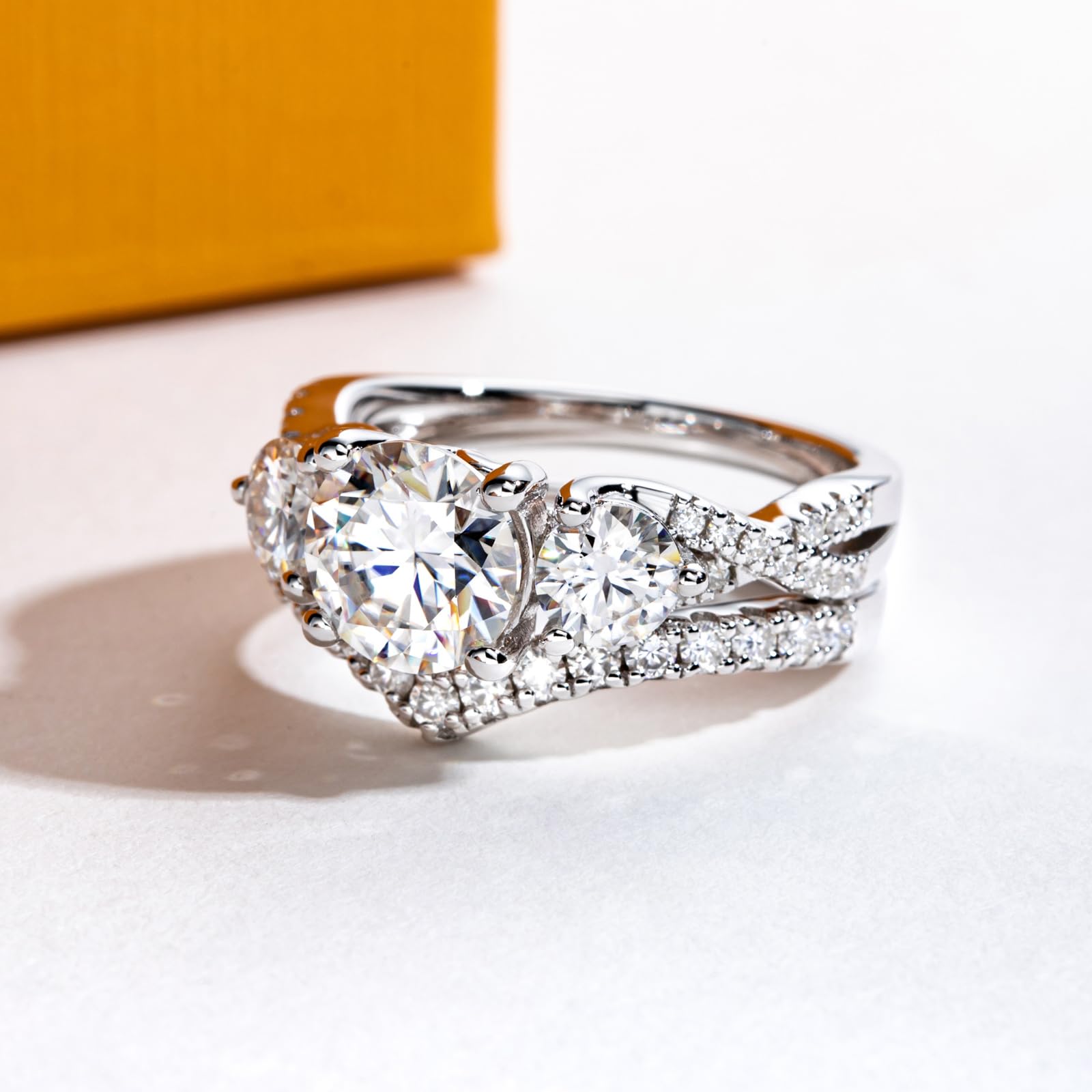 3.7CTTW D Color VVS1 Clarity Round Brilliant Cut Moissanite Wedding Rings Set - 925 Sterling Silver Bridal & Engagement Rings for Women with Certificate | Perfect for Proposals, Anniversaries & Special Occasions
