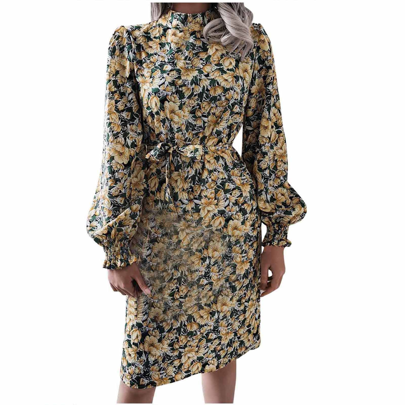 Women's Casual Loose Floral Printed Cotton Linen Maxi Dress with Button Belt - Long Sleeve Autumn Dress for Everyday Wear, Beach Cover Up & Boho Style Outfits