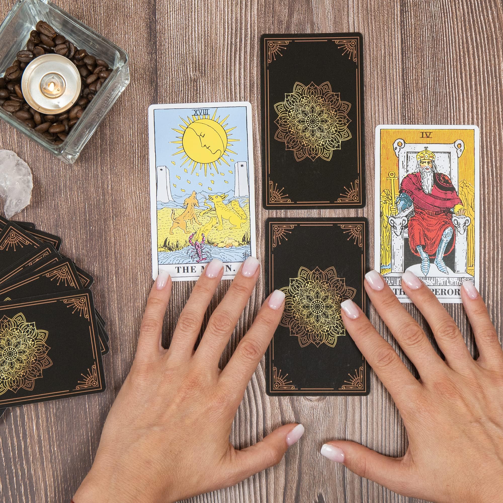 SMOONNF 78-Card Classic Tarot Deck with Guidebook - Beginner Fortune Telling Cards for Divination, Meditation & Spiritual Growth | Durable Black Tarot Set for Home, Parties & Gift Giving