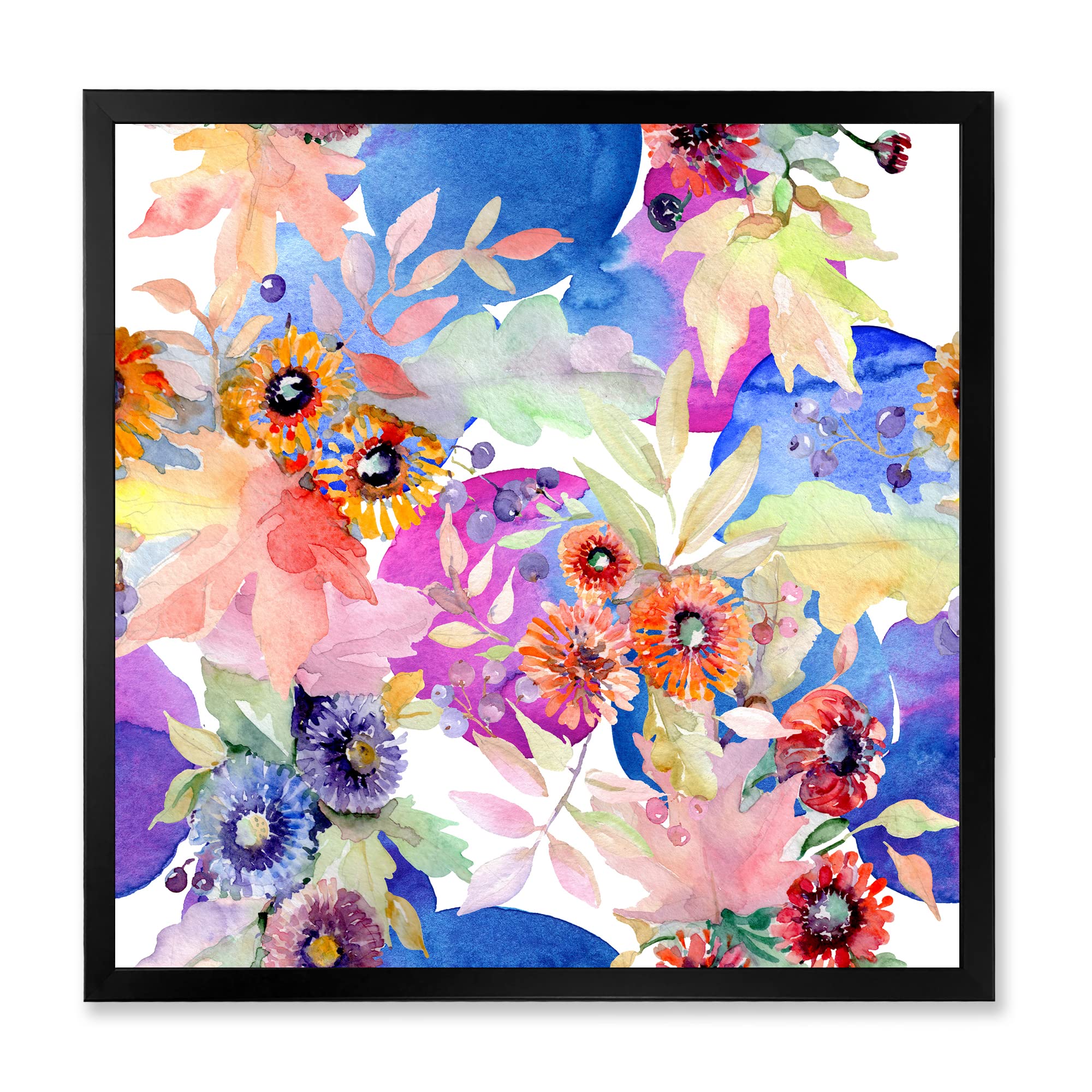 DesignQ Vibrant Wild Spring Leaves & Wildflowers IV Modern Framed Wall Art - Perfect for Living Room, Bedroom & Office Decor