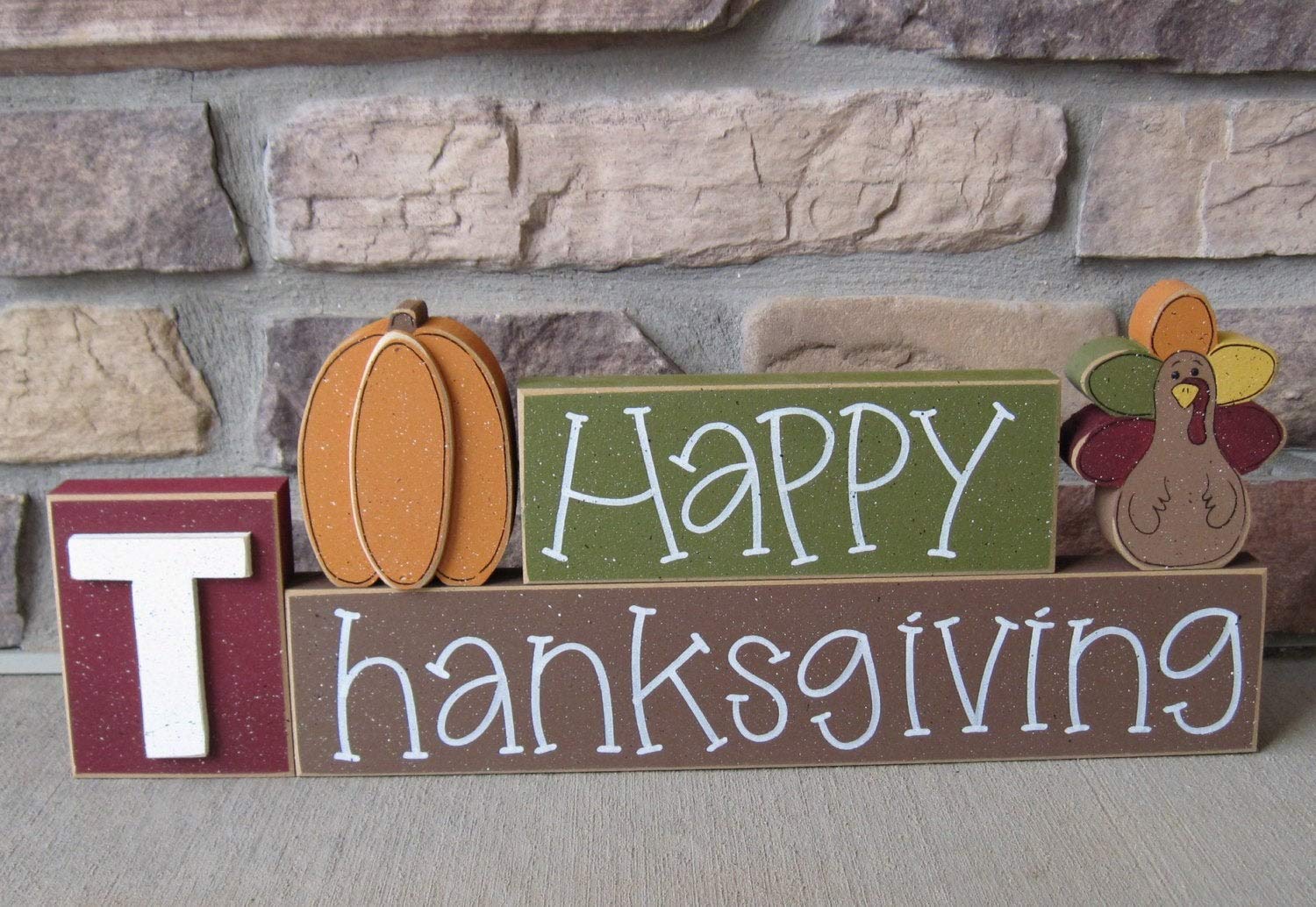 Thanksgiving Blocks Decor Set - Pumpkin & Turkey Tabletop Blocks for Home, Office Desk, Shelf, Mantle and Holiday Party Decorations | Perfect for Thanksgiving Centerpieces, Fall Home Decor and Seasonal Display
