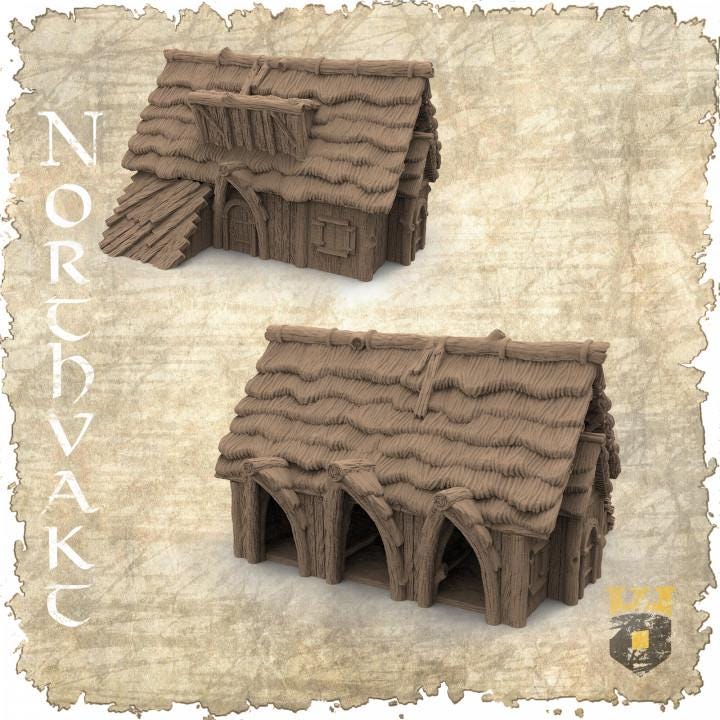 Viking Era Stable Diorama - Medieval Fantasy Tabletop Game Terrain for RPG, Warhammer & D&D Scenery | Perfect for Battlemaps, Wargaming & Collectible Displays