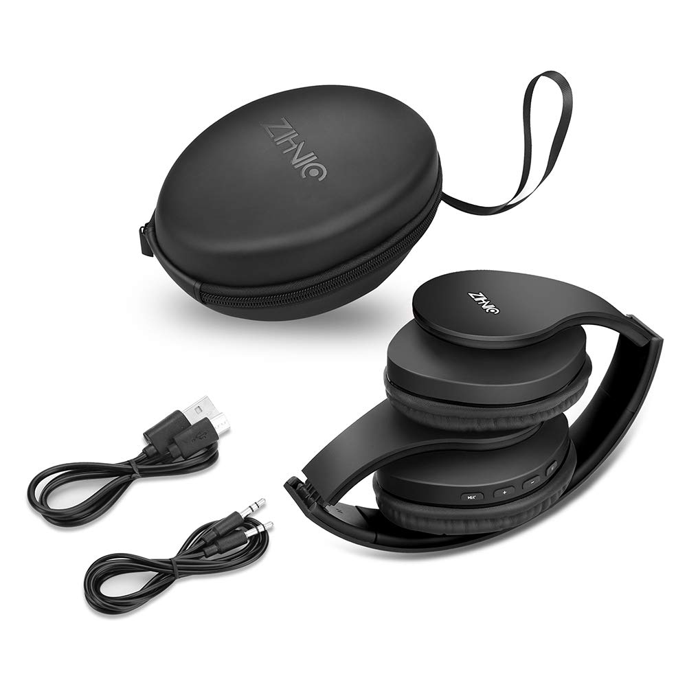 ZIHNIC Bluetooth Over-Ear Headphones Wireless & Wired with Micro SD/TF, FM - Foldable Lightweight Stereo Headset for Phone, PC, Gaming, Travel - Soft Earmuffs for Long Wear Comfort (Black)