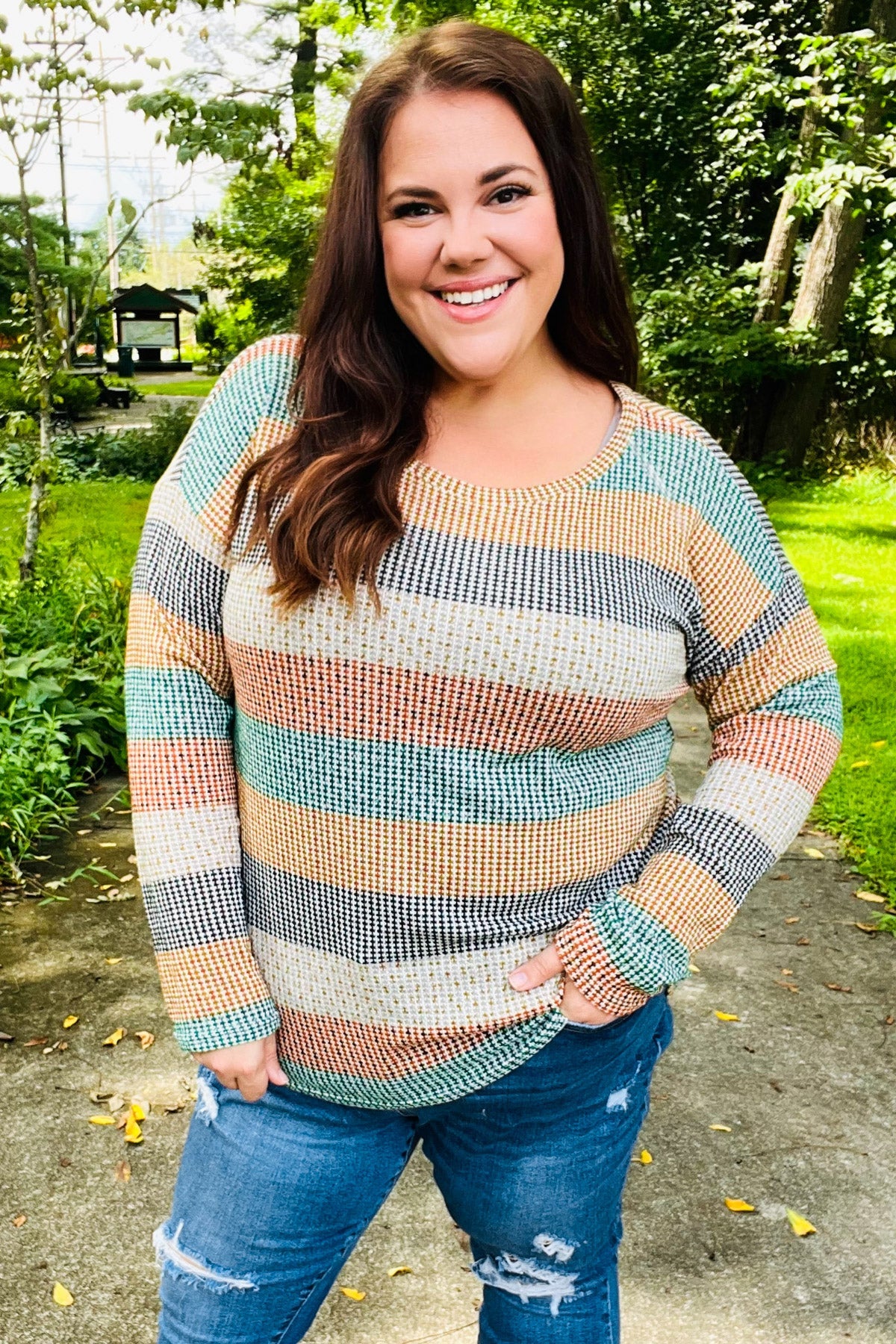 Stylish Hunter Green Stripe Vintage Two-Tone Blouse for Women | Retro Fashion Top | Perfect for Casual Outings, Date Nights & Office Wear