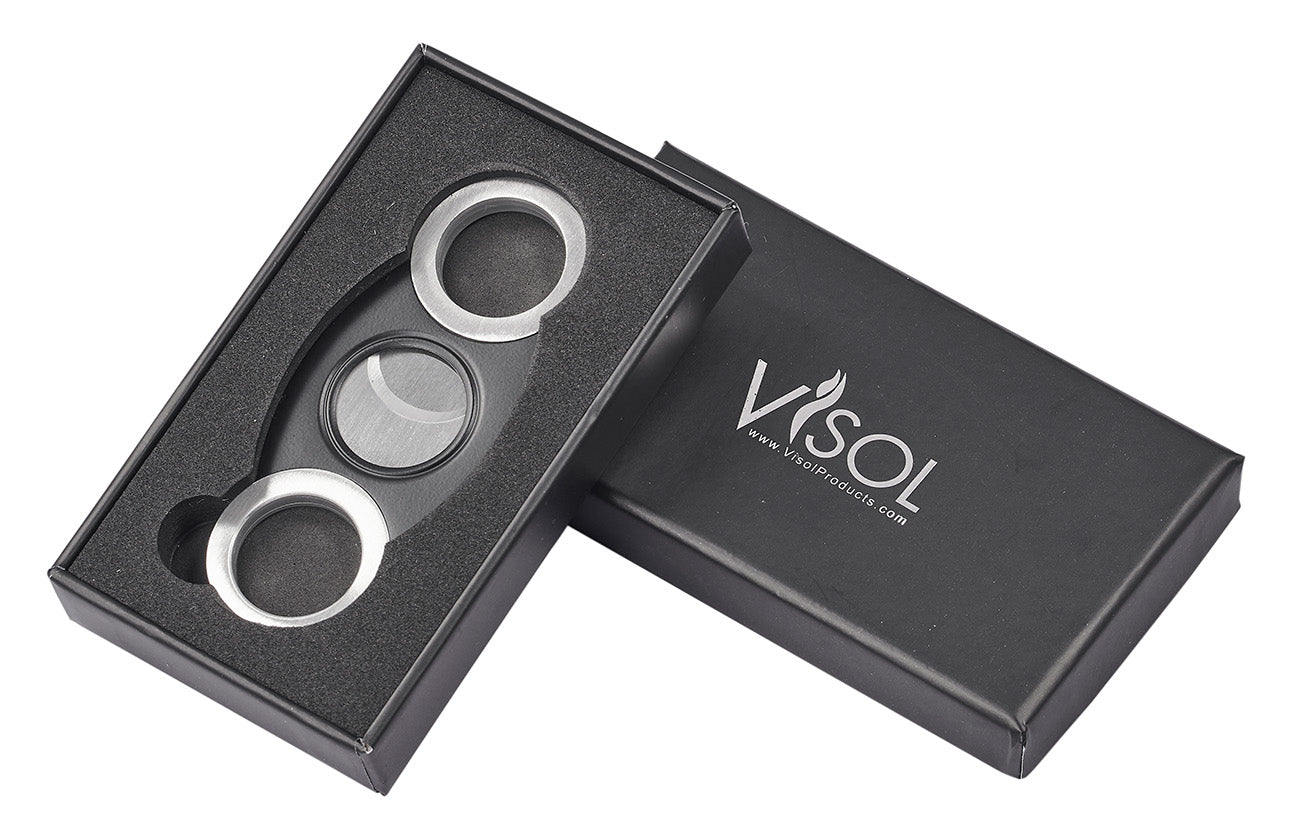 Premium Visol Xenon Matte Black Guillotine Cigar Cutter - Sharp Stainless Steel Blade for Perfect Cuts - Ideal for Cigar Enthusiasts & Luxury Gifts