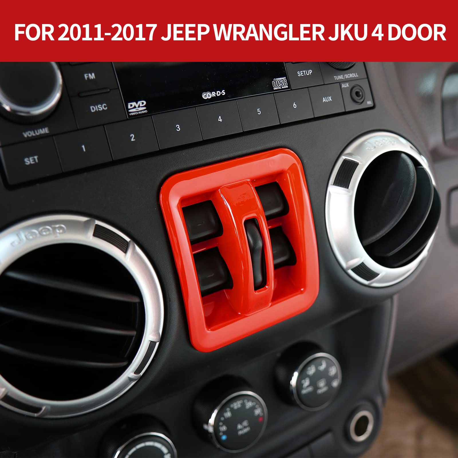 Jeep Wrangler JK JKU Dashboard Window Switch Button Cover Trim 2011-2017 - Red Interior Accessories for 4 Door Unlimited | Perfect for Off-Roading & Customization