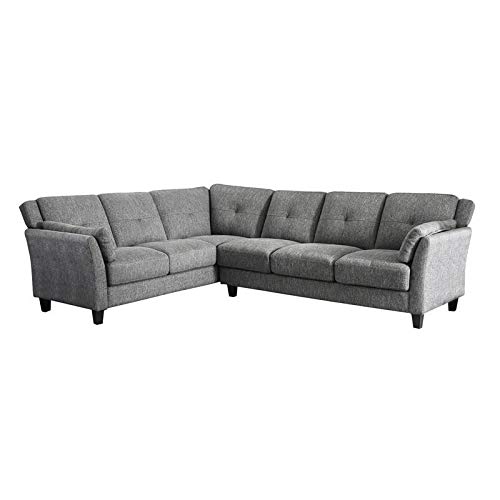 Furniture of America Bridget Contemporary Fabric Tufted Sectional Sofa in Gray - Modern Living Room Seating for Home & Office