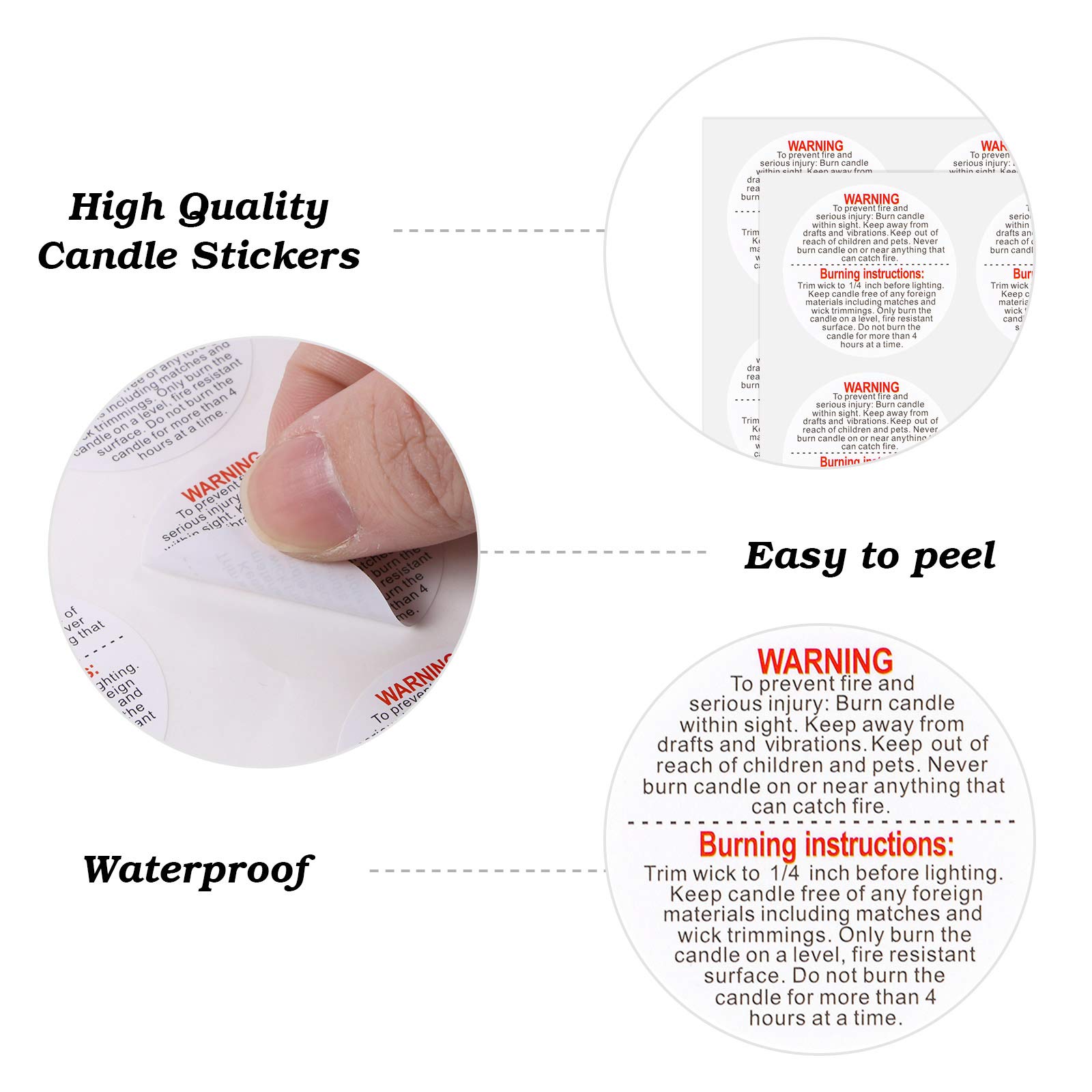 JOLLYSTYLE 1000PCS Candle Warning Labels - Fire Safety Stickers for Candle Making, Soy Wax, Tins & Jars - Perfect for Handmade Candles, DIY Gifts & Home Decor