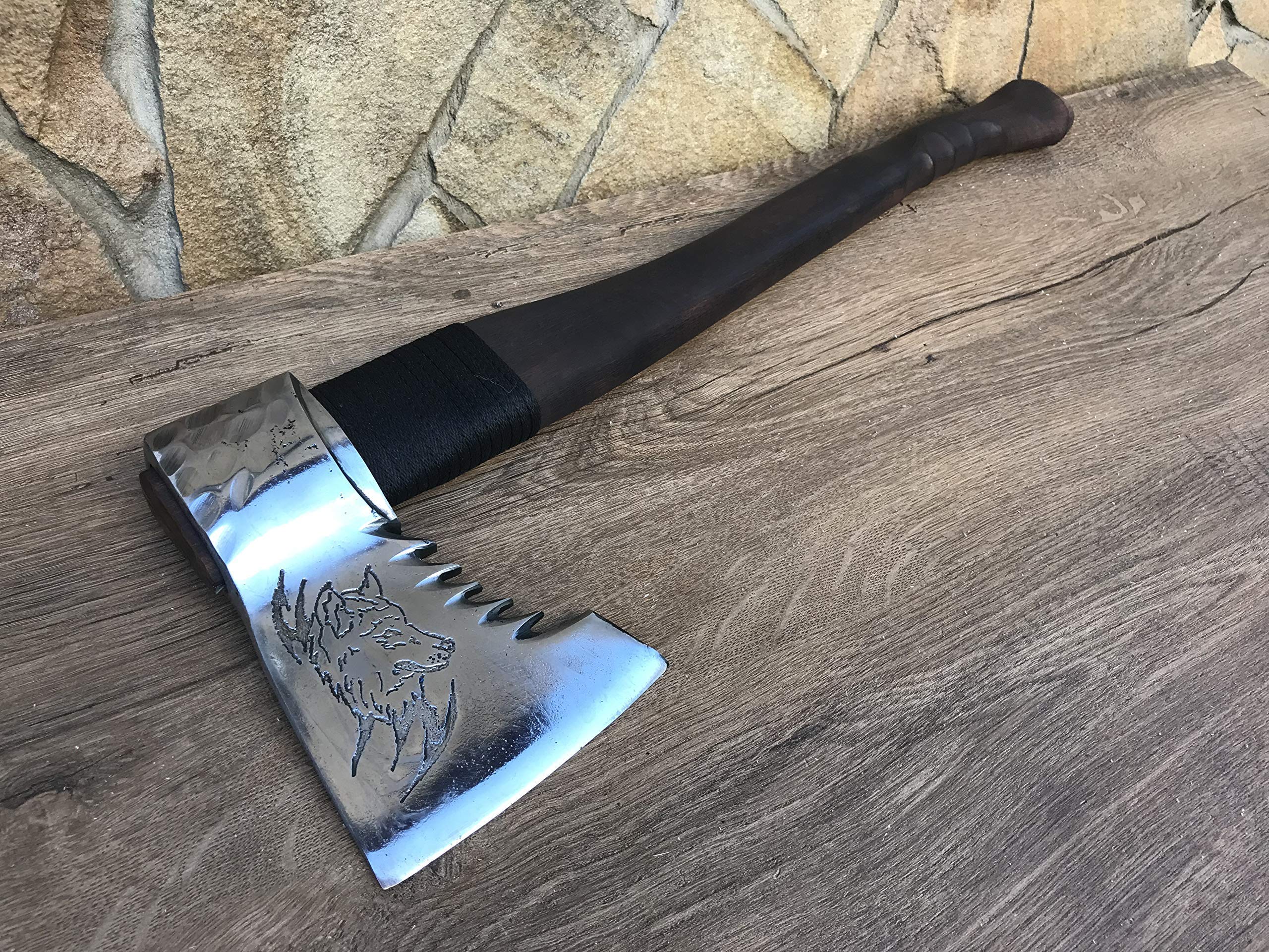 Personalized Viking Axe with Leather Sheath - Handcrafted Wolf Etched Design - Perfect Gift for Men, Dad & Handyman - Home Decor & Outdoor Tools for Camping, Woodworking & Survival
