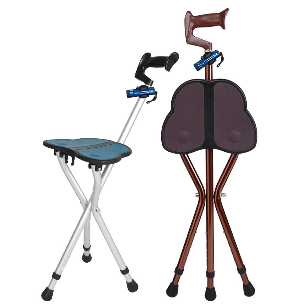 Lightweight Retractable Walking Stick with Seat - Adjustable Height Folding Cane Chair for Seniors & Elderly - Portable Mobility Aid with Massage Handle - Perfect for Hiking, Travel & Outdoor Activities (Blue)