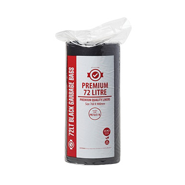 Premium Heavy Duty 72Lt Black Trash Bags on a Roll - Extra Thick Garbage Bags for Kitchen, Office & Outdoor Use