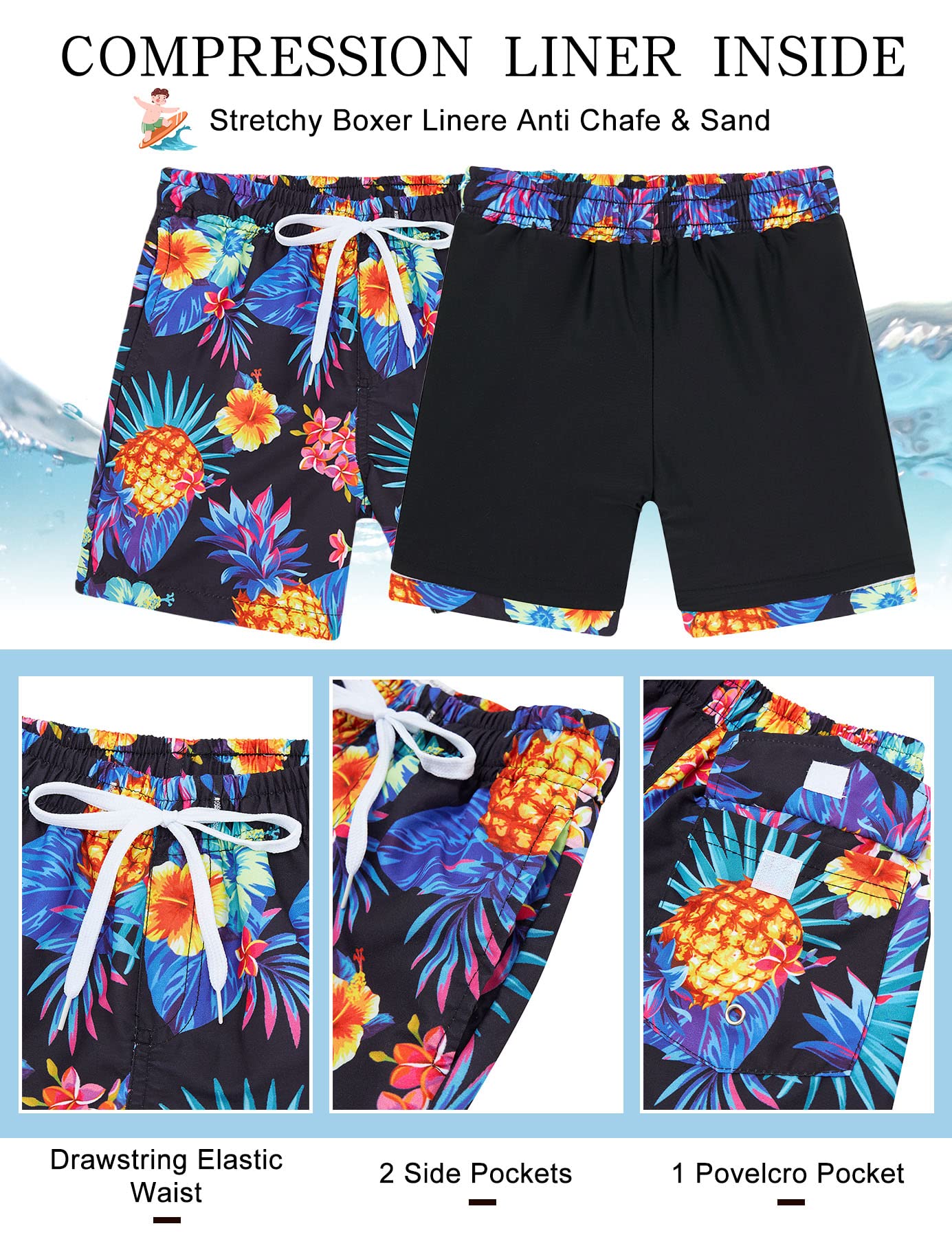 UNICOMIDEA Boys Hawaiian Shirt and Swim Trunks Set - Tropical Print Button Down Shirt with Matching Swim Shorts for Kids 5-12 Years - Perfect for Beach Vacations, Pool Parties & Summer Outfits