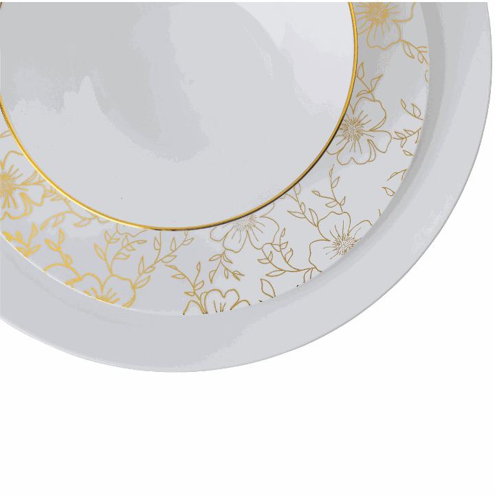 Elegant Gold and White Round Plastic Plates - 12-Pack Durable Disposable Dinner Plates for Parties, Weddings, and Events - Perfect for Indoor and Outdoor Dining, Picnics, and Catering
