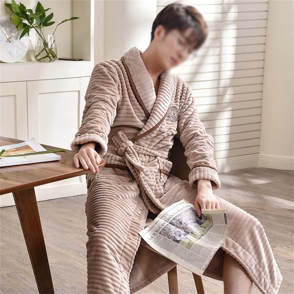 MMLLZEL Men's Flannel Extra Long Bath Robe - Warm Winter Kimono Dressing Gown & Nightgown (XXL, Color B) | Cozy Loungewear for Home, Spa & Relaxation