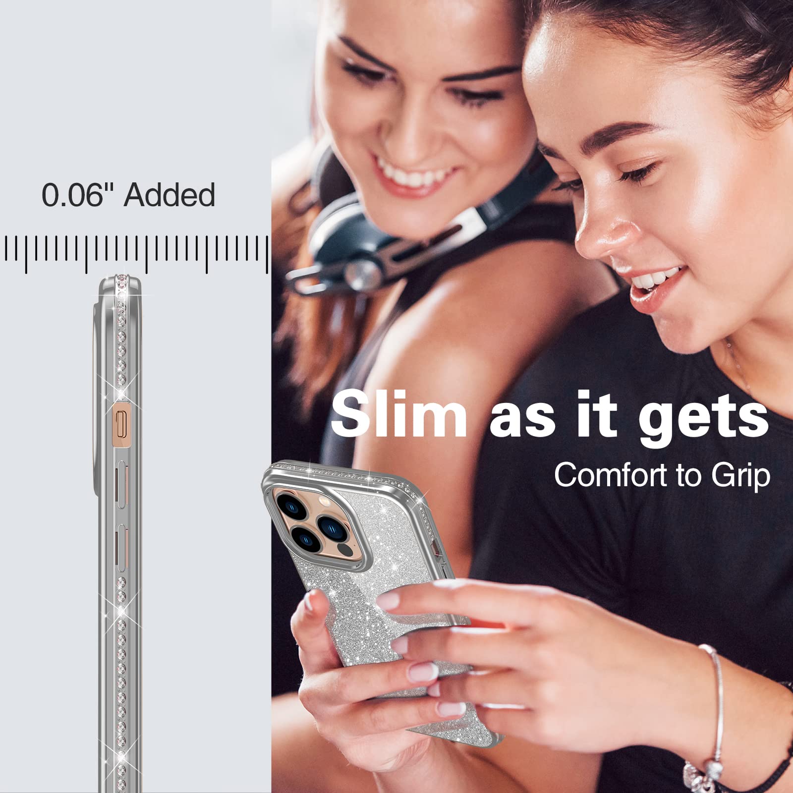 **Sparkly Glitter Luxury Diamond iPhone 13 Pro Max Case – Cute Bling Cover for Women & Girls, Anti-Scratch, Shockproof, Slim Fit Protective Phone Case (Silver) – Perfect for Parties, Daily Use & Gifts**