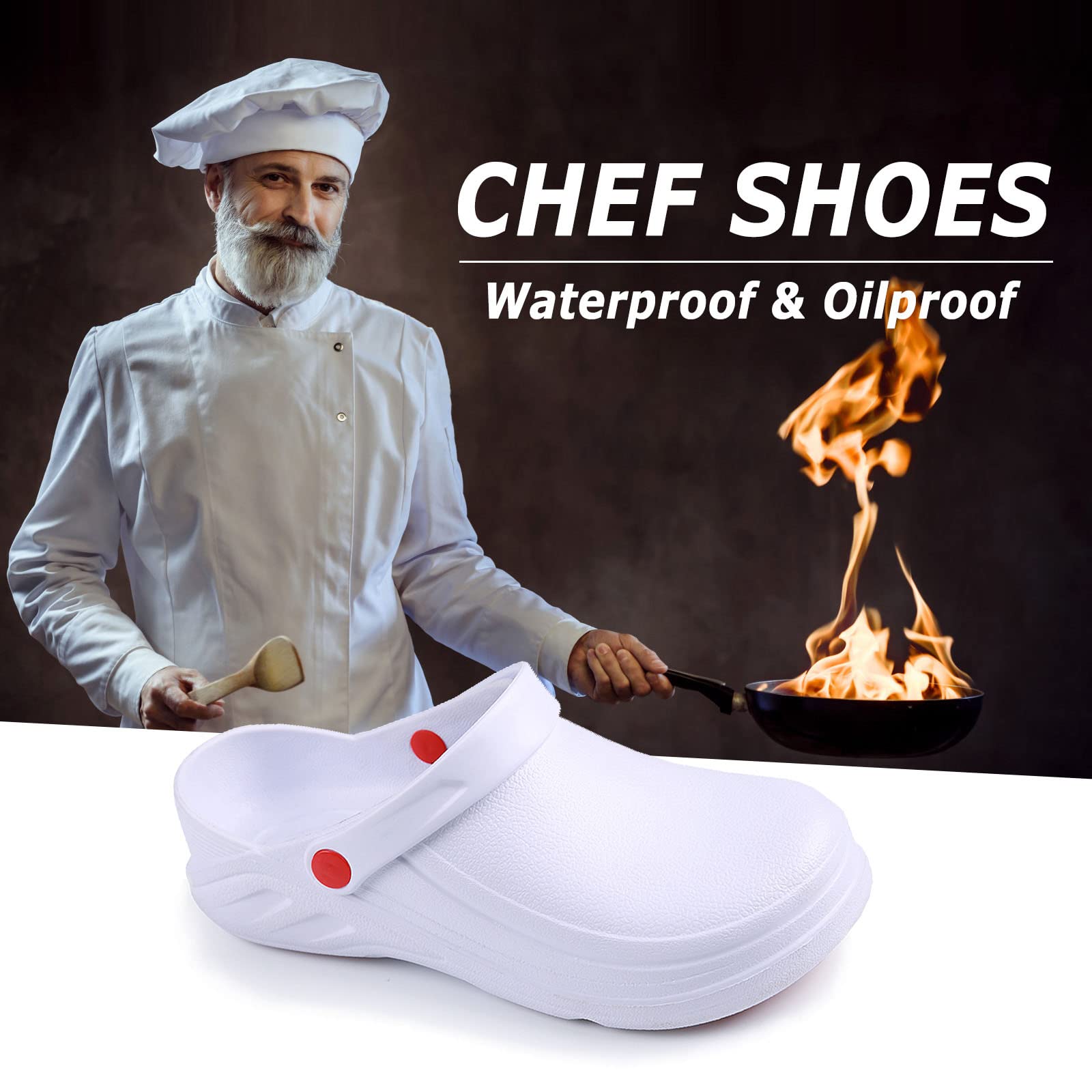 **Non-Slip Waterproof Chef Shoes for Men & Women – Oil-Resistant Kitchen Clogs for Food Service, Nursing & Garden Work – Comfortable & Durable Work Shoes**    *(Perfect for chefs, nurses, restaurant staff, and gardeners – ideal for wet, slippery, and oily surfaces!)*
