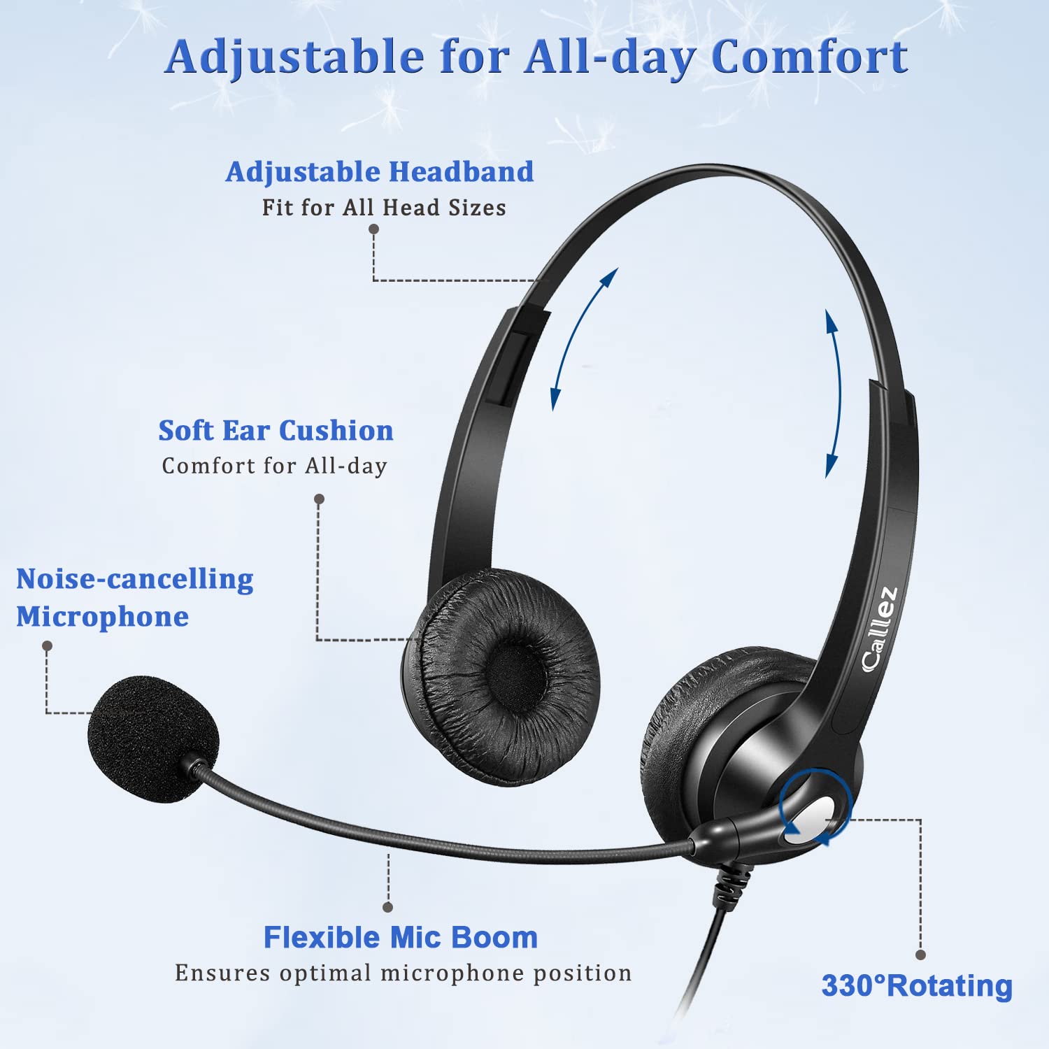 USB Computer Headset with Noise Cancelling Microphone - Adjustable Over-Ear Headphones for Laptop, PC, Skype, Zoom, MS Teams - 2M Cable with In-Line Controls - Perfect for Home Office, Business Calls & Online Meetings