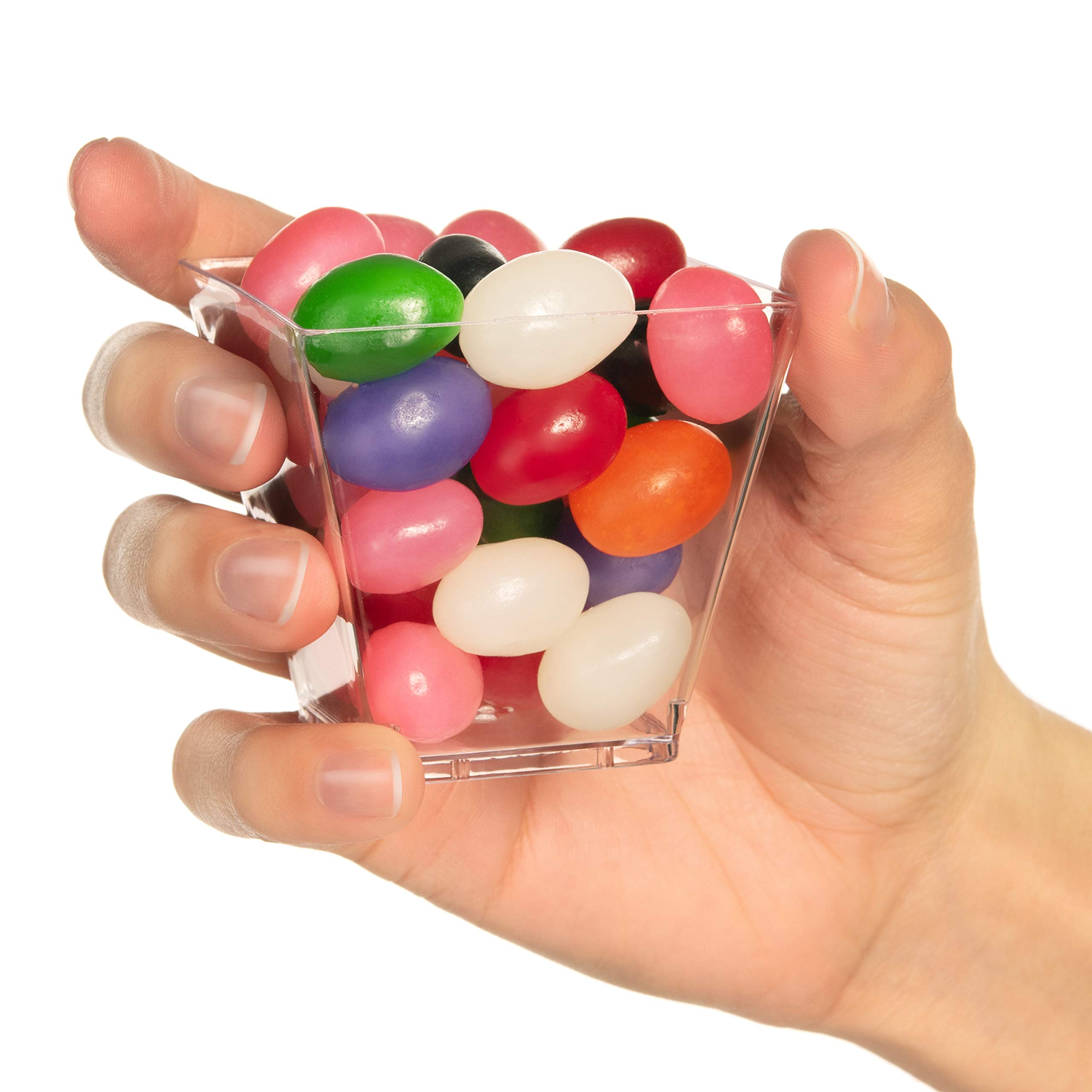 LSR LORESO 96-Pack 3.5 oz Clear Mini Square Plastic Dessert Cups - Reusable Small Appetizer Containers for Mousse, Pudding, Candy, Party Snacks - Perfect for Catering, Weddings, Baby Showers & Home Baking