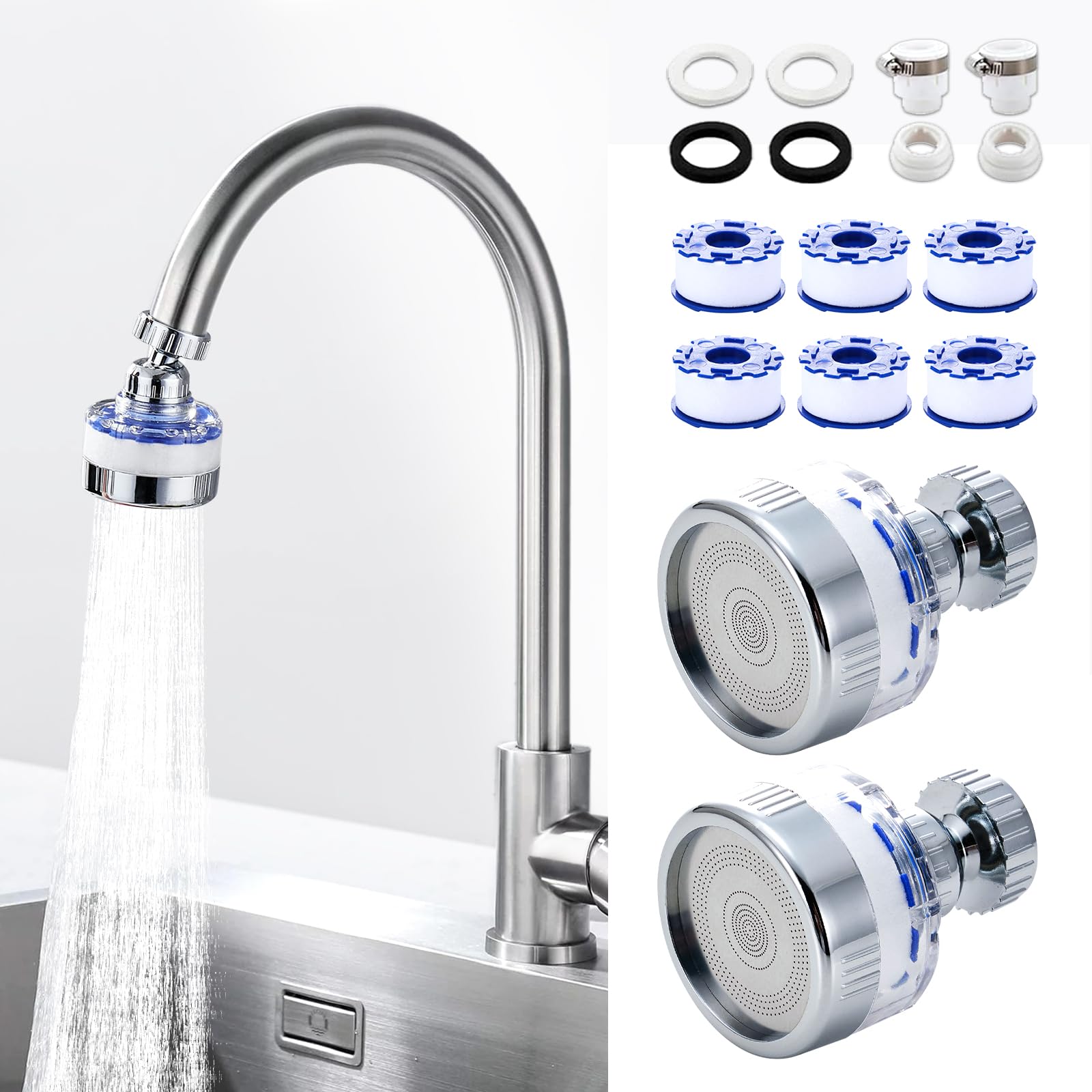 2 Pack Universal 360° Rotating Kitchen Faucet Water Filter - Removes Chlorine, Fluoride & Heavy Metals from Hard Water - Perfect for Home Kitchen & Bathroom Sinks - Improves Drinking Water & Cooking Safety