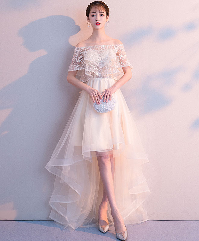 Elegant Champagne High-Low Prom Dress with Tulle Skirt - Perfect for Evening Parties, Dances & Formal Events