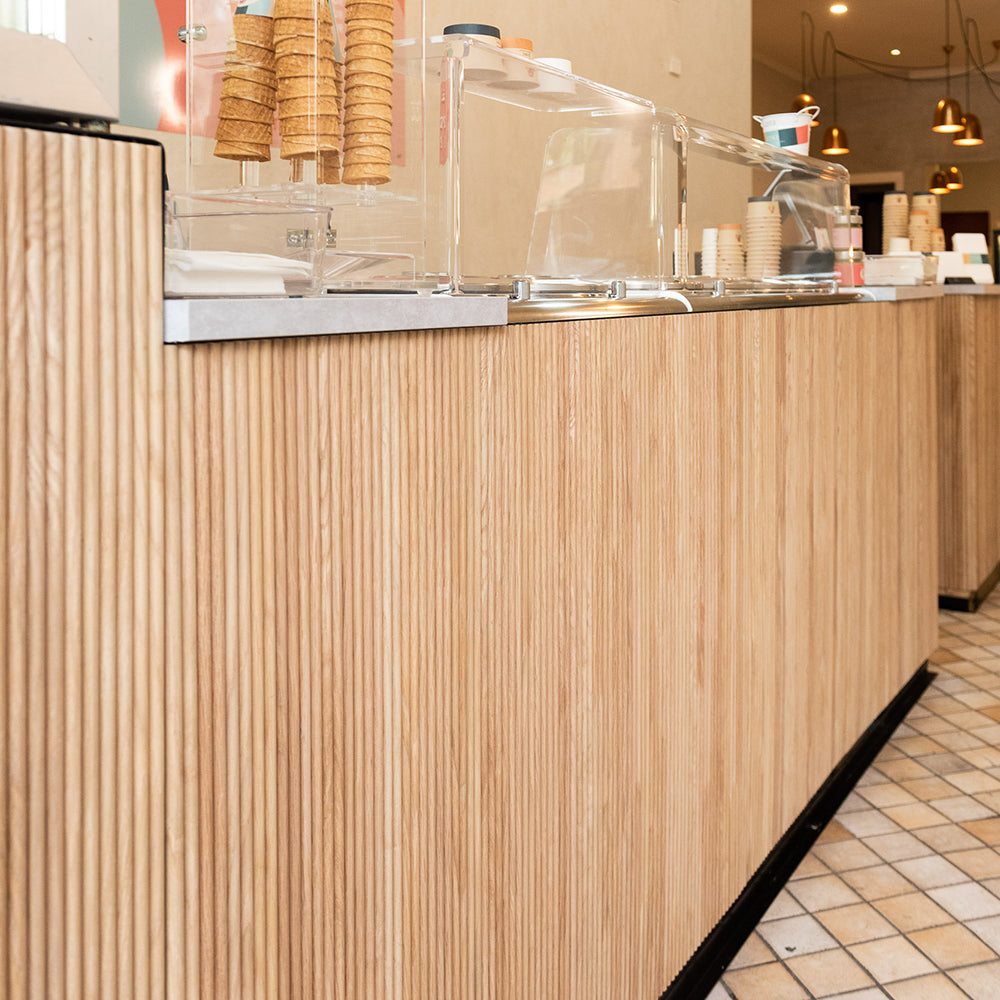 WOODFLEX Flexible Wooden Slat Under Bench Counter Panel - Oak Veneer 900mm x 600mm Half Round for Kitchen Islands & Bar Counters