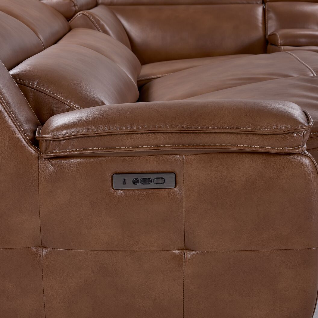 Corsica 6-Piece Dual Power Reclining Sectional Sofa Set in Brown Leather - Perfect for Living Room, Home Theater & Family Gatherings