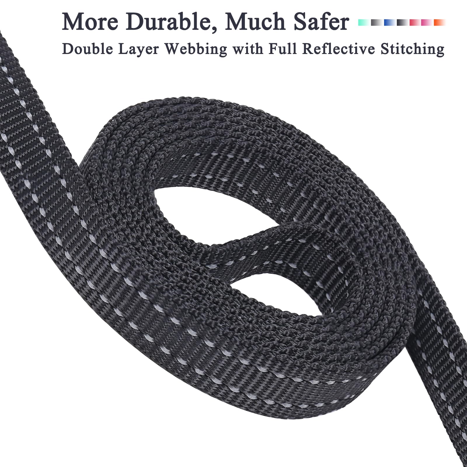 VIVAGLORY Heavy Duty Reflective Dog Leash with Dual Padded Handles - Strong Metal Hook Training Lead for Large Medium Small Dogs - Perfect for Walking, Running, Night Safety & Outdoor Adventures (Black)