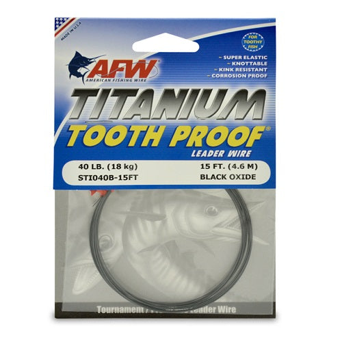 AFW 15ft Titanium Fishing Leader Wire - Single Strand, Tooth Proof, Saltwater & Freshwater Use for Bass, Pike, and Musky Fishing