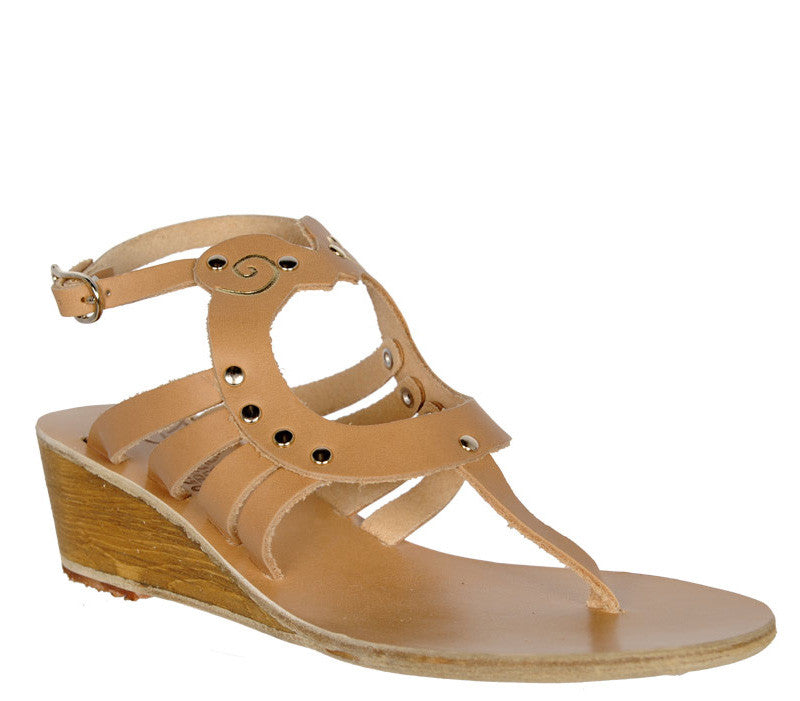 Amalthia Wedge Sandals - Natural Leather Comfortable Women's Shoes for Casual Outings & Summer Beach Wear