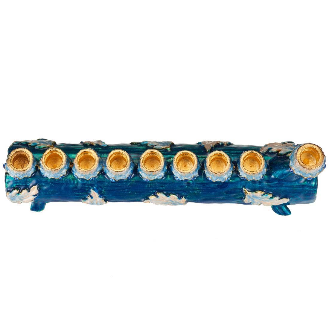 Hand-Painted Blue and Ivory Matashi Menorah Candelabra - Elegant Hanukkah Decor for Jewish Holidays, Home & Synagogue Celebrations