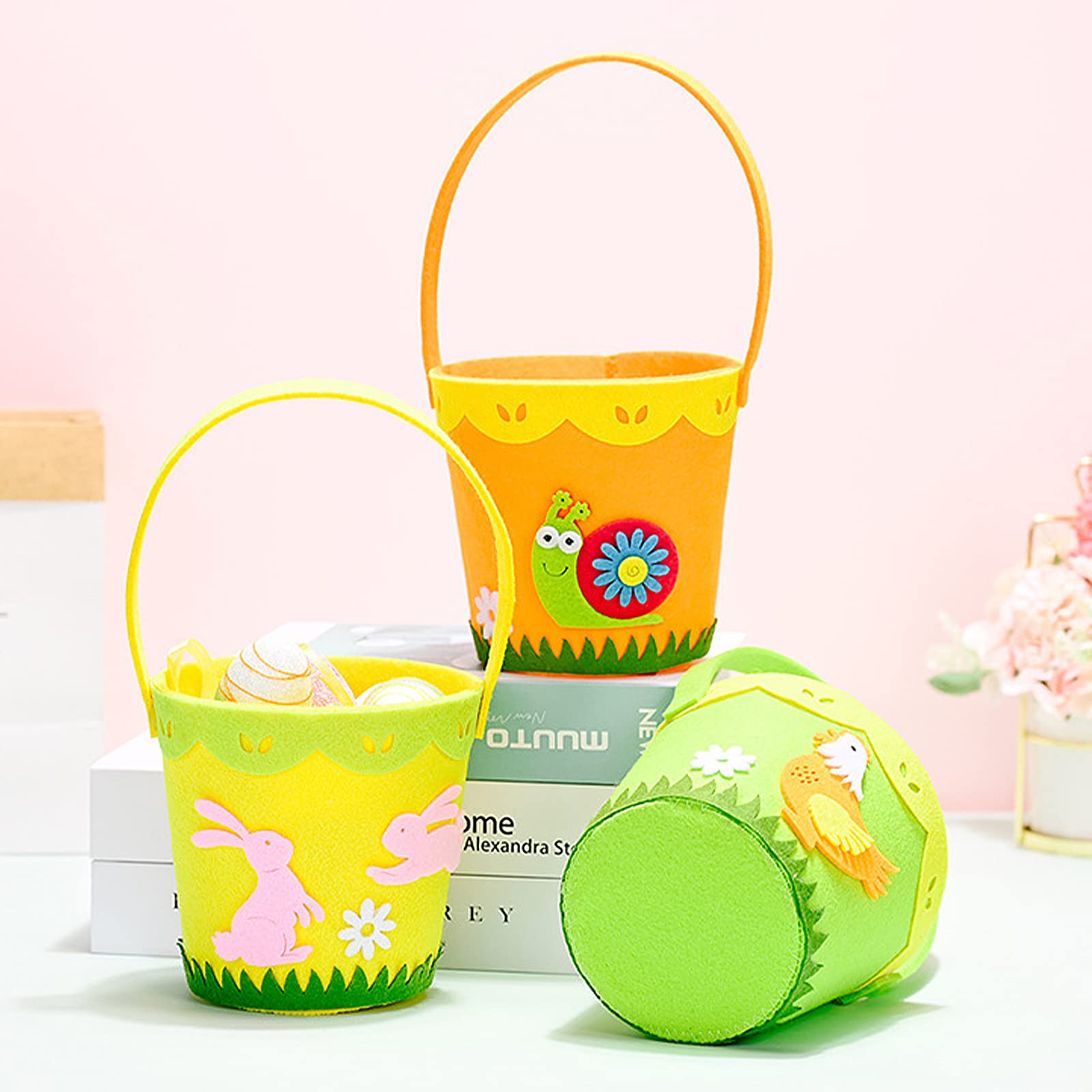 Keebgyy 3-Piece Felt Easter Egg Basket Set - Cute Easter Bucket Bags for Kids to Carry Eggs & Candies - Festive Party Decorations for Easter Celebrations, Egg Hunts, and Spring Home Decor