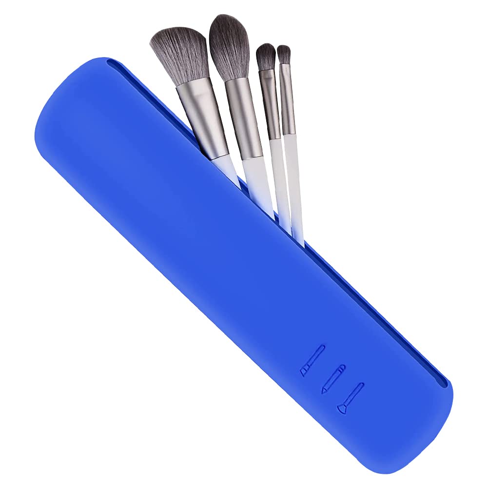 **Silicone Travel Makeup Brush Holder - Reusable Portable Makeup Brush Case with Dustproof Cover, Soft & Sleek Organizer for Brushes (Blue) | Perfect for Travel, Gym, and On-the-Go Makeup Touch-Ups**