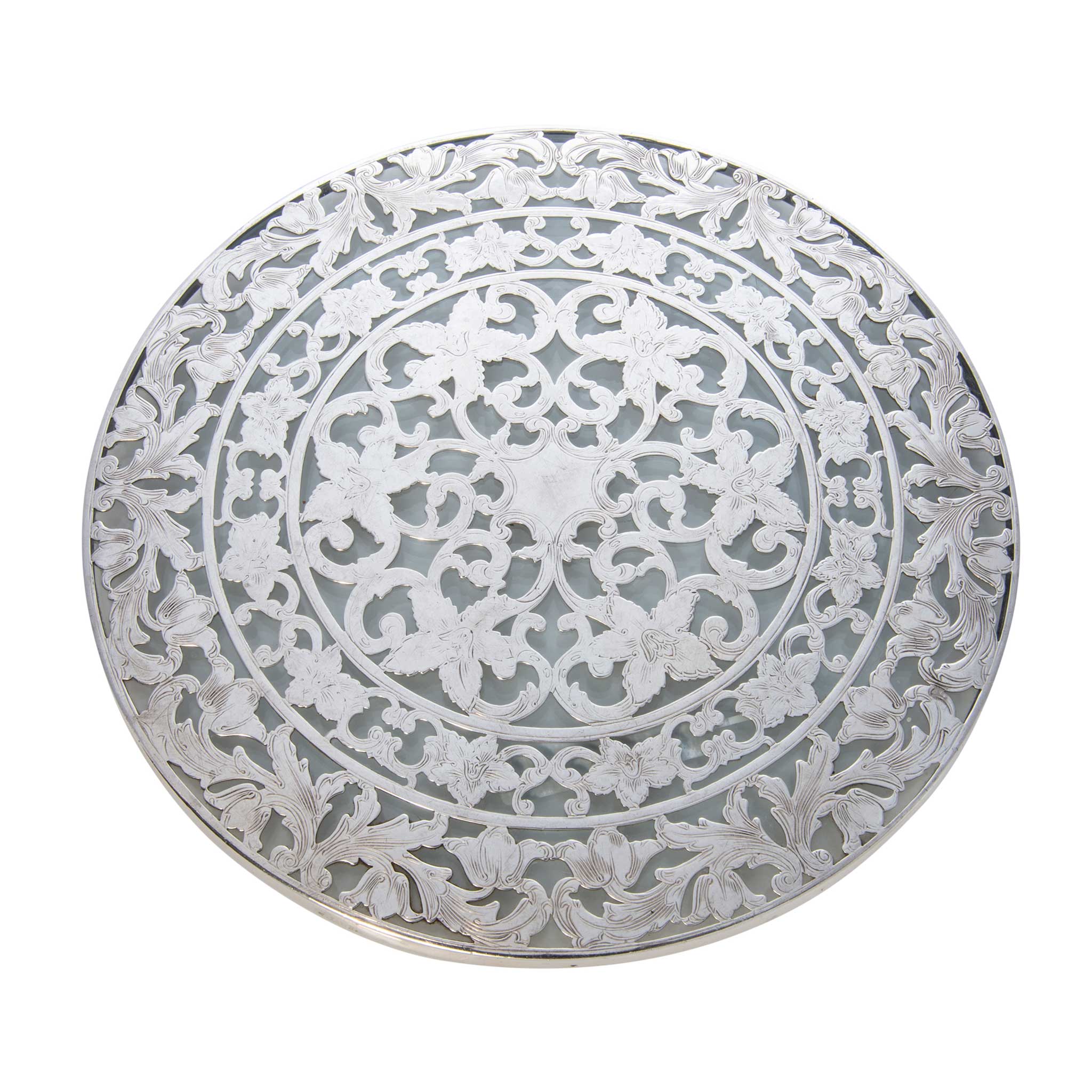 Vintage Webster Floral Sterling Silver & Glass Trivet - Elegant Hot Plate Holder for Tea Pots, Serving Dishes & Table Decor