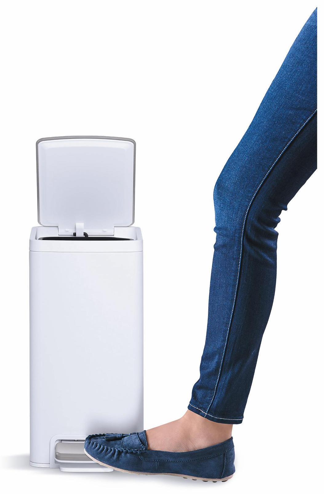 6 Liter Step Trash Can - Stainless Steel & White Kitchen Garbage Bin with Foot Pedal | Kohler 31319 STW | Ideal for Home, Office & Bathroom Waste Disposal