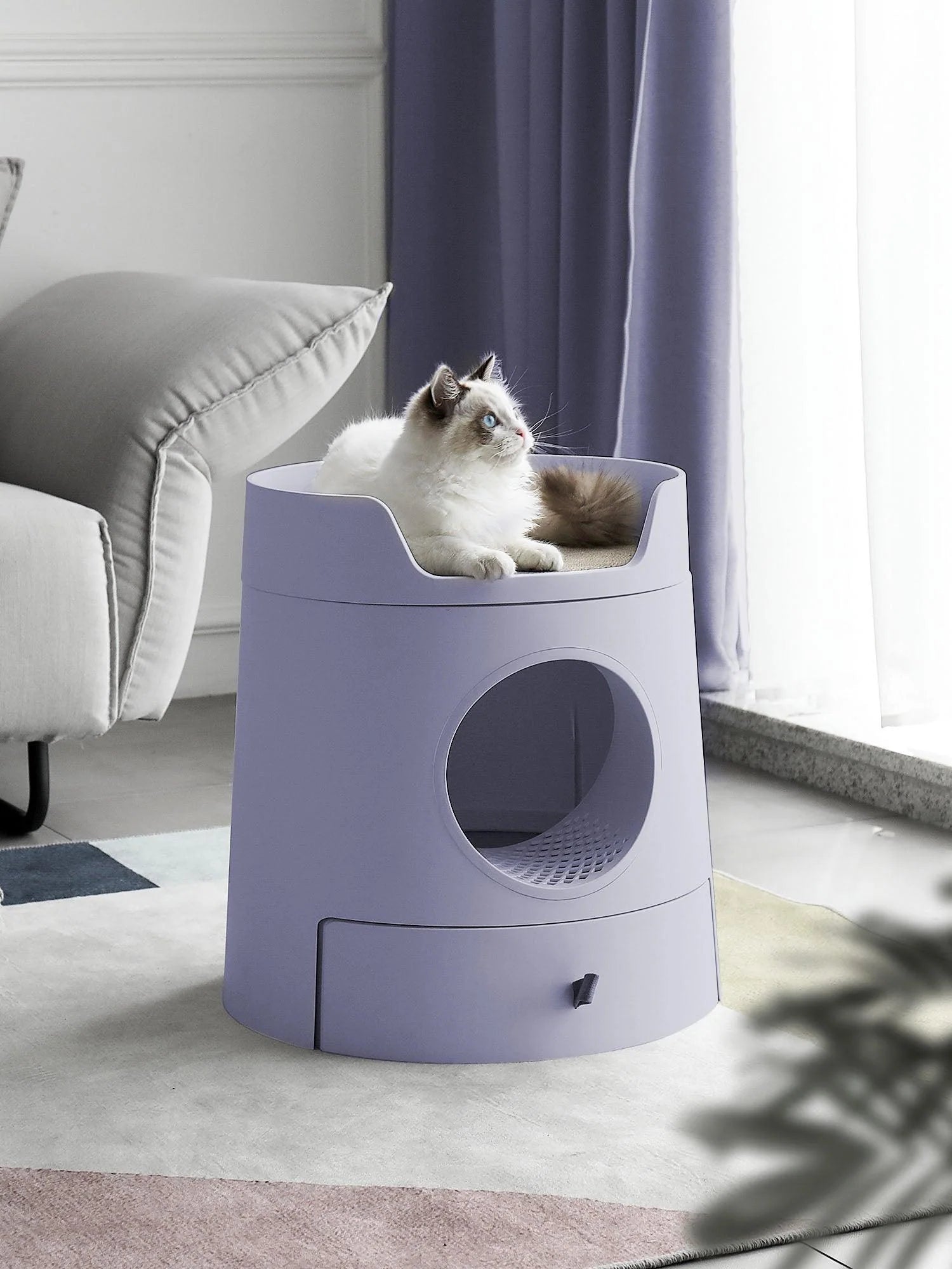 XL Castle 2-in-1 Front Entry Cat Litter Box with Scratch Basin - Large Enclosed Litter Box for Cats, Odor Control & Privacy - Perfect for Small Spaces & Multi-Cat Homes (Lilac)