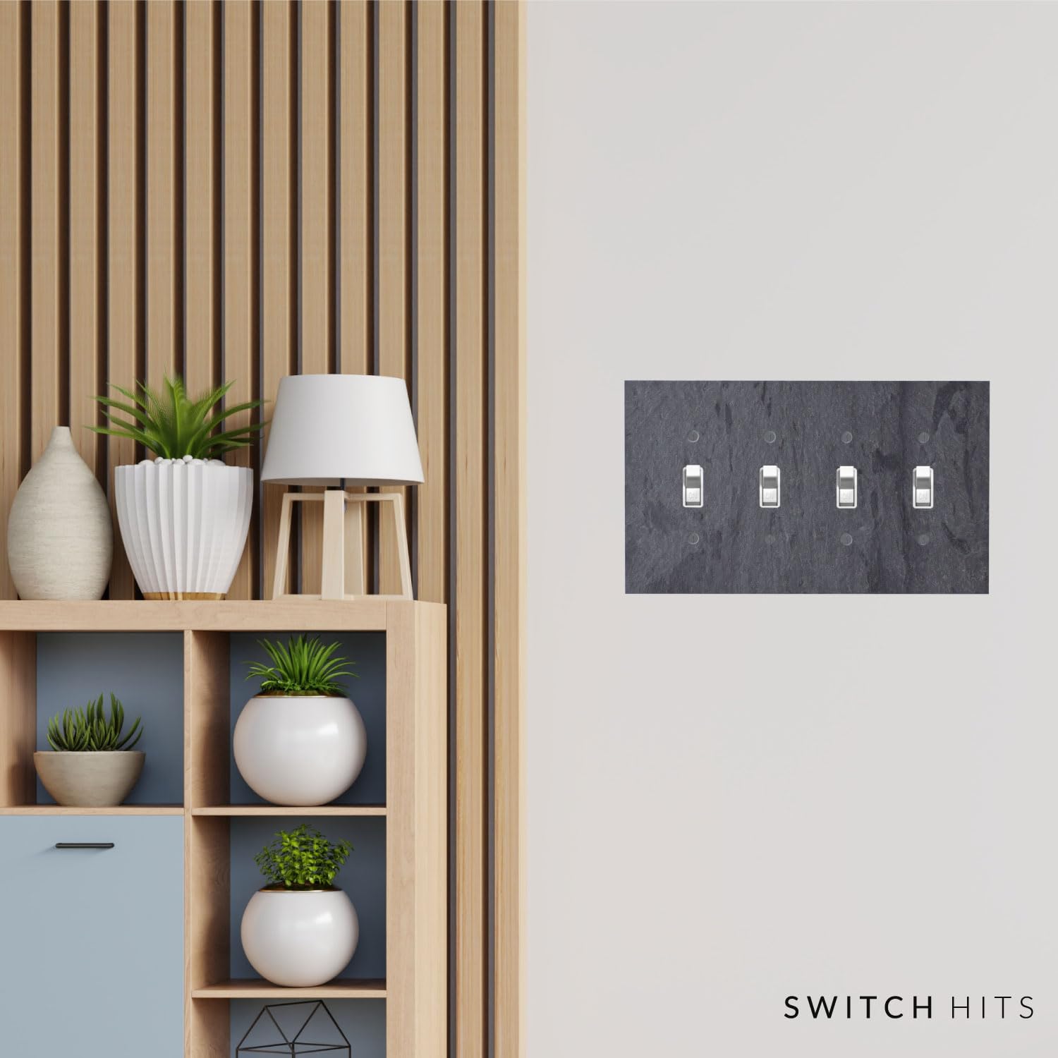 Decorative Vermont Slate Gray Electrical Switch Plate Cover - 4 Gang Toggle Outlet Wall Plate (8.5” W x 5” H) | Natural Earth Tone Light Switch Faceplate for Home & Office Decor