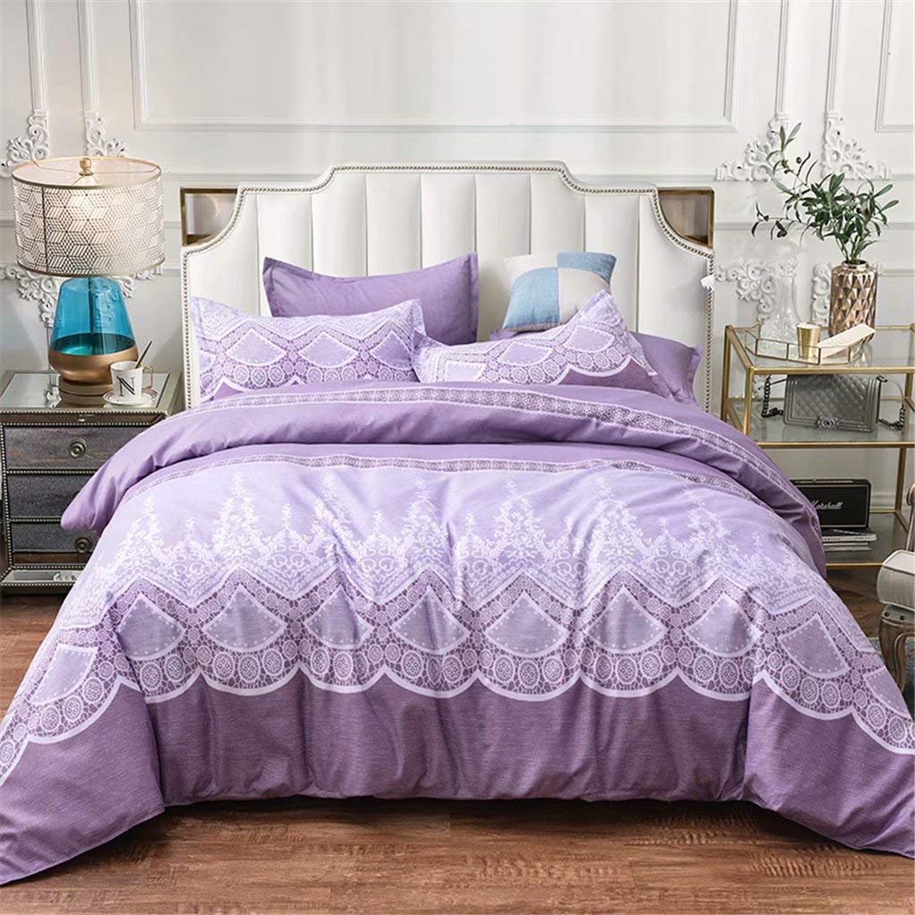 3 Piece Duvet Cover Set with Pillowcases - Microfiber Polyester Bedding Set - Ultra Soft & Smooth Queen Size Comforter Cover - Colorful Life Purple - Perfect for Master Bedroom, Guest Room & Dorm Decor