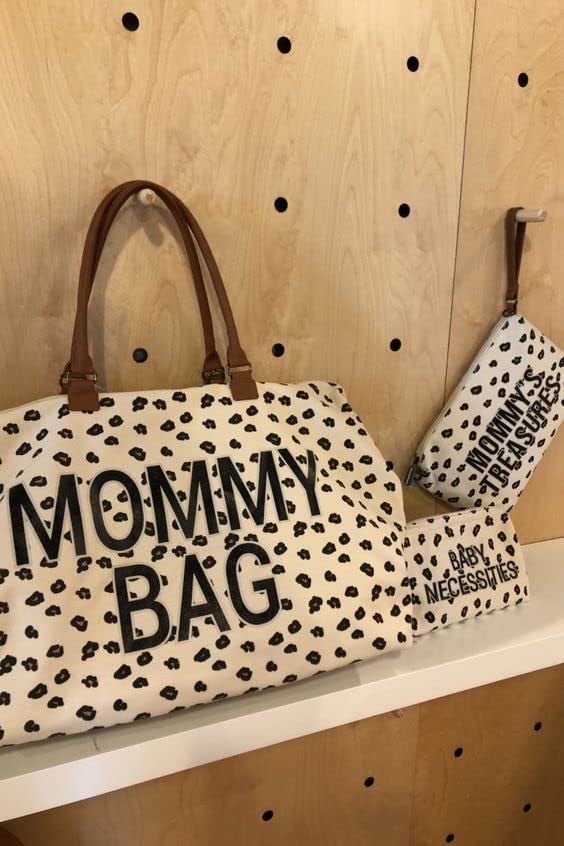 Childhome The Original Mommy Baby Travel Bag - Large Diaper Bag for Hospital, Travel & Daily Use - Stylish Canvas Leopard Print Tote - Essential Pregnancy & Newborn Must Haves - Perfect for Moms On-The-Go, Daycare & Family Outings
