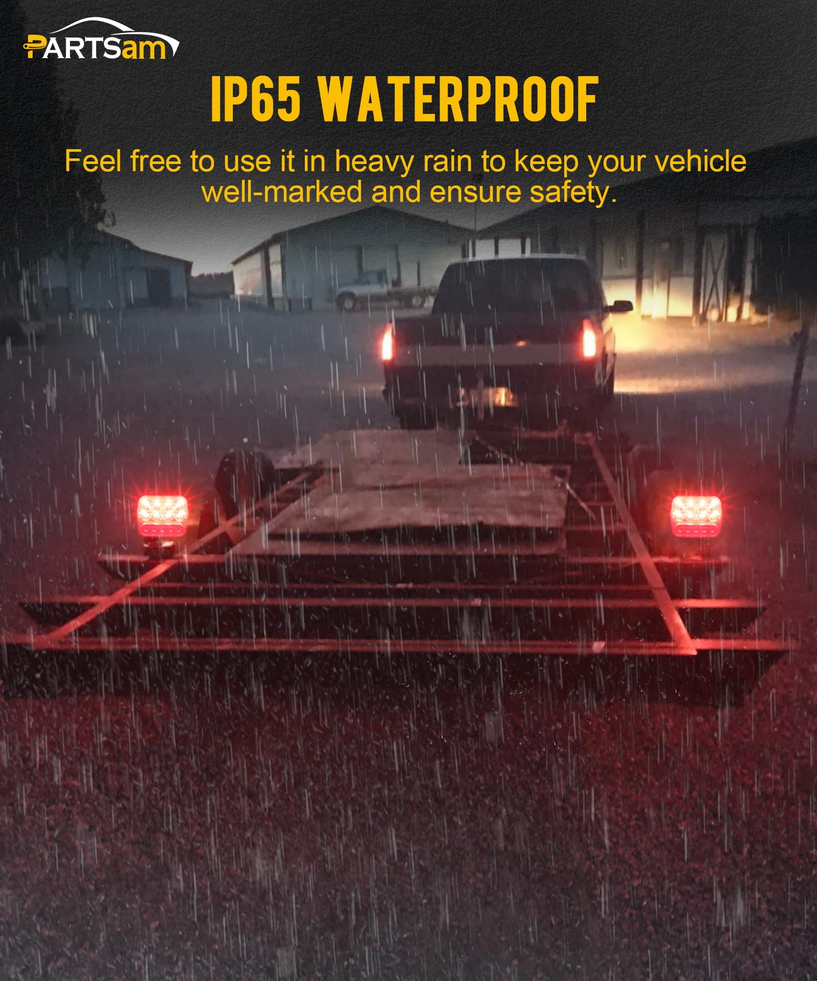 Partsam LED Magnetic Towing Tail Light Kit - Wireless LED Trailer Lights with Red+Clear Lens, 7-Pin Plug & Dual USB Charger - Universal Stop/Turn/Running/Backup Lights for Trucks & Trailers (12-24V) - Perfect for Night Towing, Camping & Roadside Safety