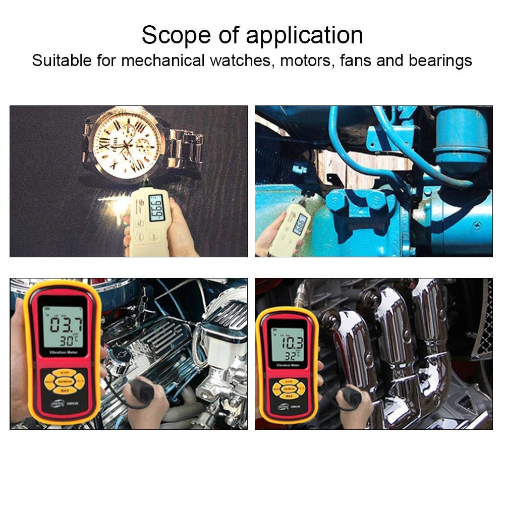 GM63B Digital Vibration Meter - Portable Handheld Vibration Tester with LCD Display & S/L Probes - for Mechanical Watches, Motors, Fans, Bearings - Workshop, Industrial Maintenance, Equipment Diagnosis Tool