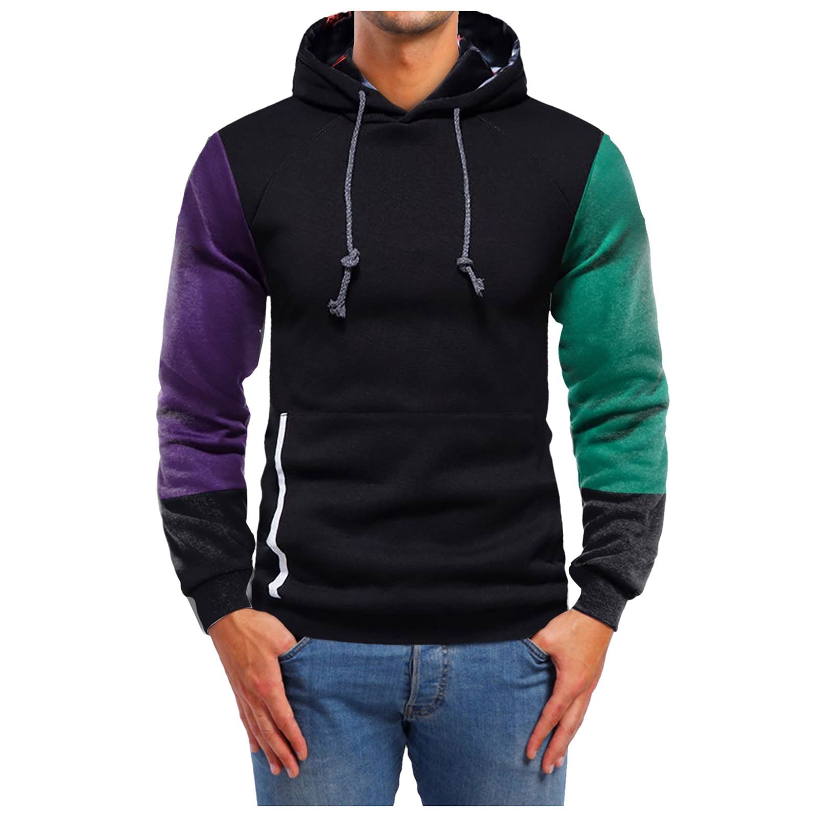 Men's Graphic Zip-Up Hoodie - Autumn Color Matching Sweater & Winter Sports Hooded Jacket (Black, XXL) - Perfect for Casual Outfits, Gym Wear & Outdoor Activities