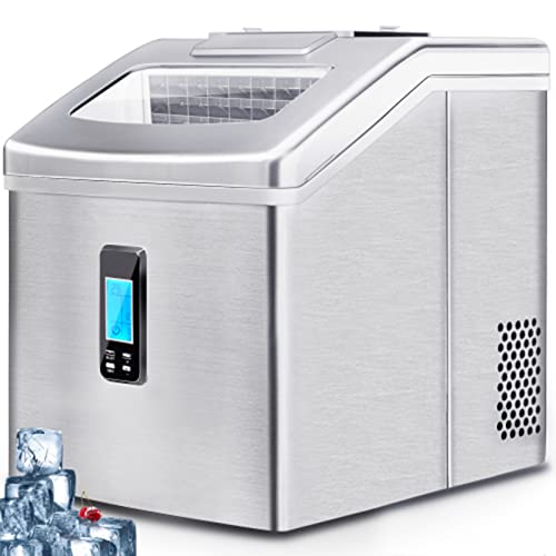 Portable Countertop Ice Maker Machine - 48 lbs Daily, 24 Cubes in 15 Mins - Compact Ice Maker with Scoop & Basket - Perfect for Home, Kitchen, Office, RV & Parties (Silver)