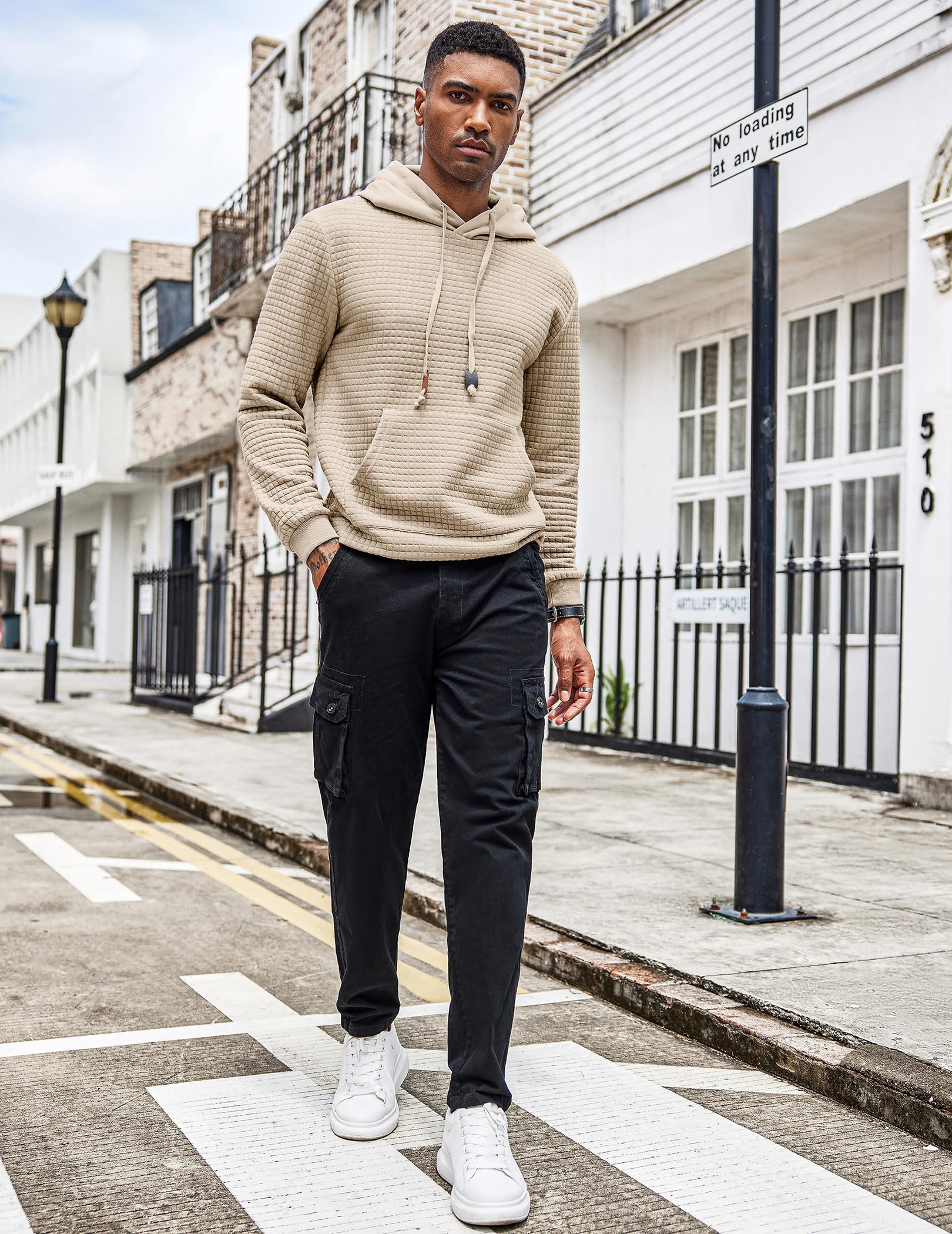 COOFANDY Men's Long Sleeve Waffle Knit Pullover Hoodie with Pocket - Casual Fashion Sweatshirt for Fall & Winter | Perfect for Outdoor Activities, Streetwear and Lounge Wear